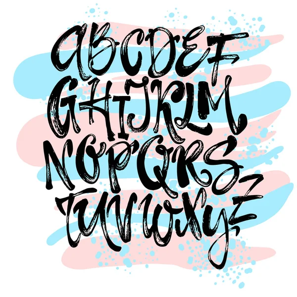 Cartaz de alfabeto, tinta escova seca caligrafia moderna artística imprimir —  Vetores de Stock