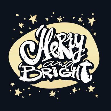 Merrry ve parlak el Noel motivasyon posteri yazı. 