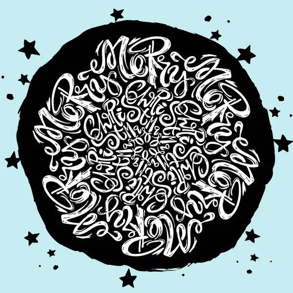 Veselé vánoční mandala kaligrafický nápis kruhový — Stockový vektor