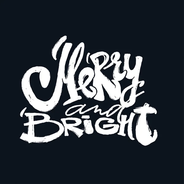 Merrry 和明亮的手刻字圣诞节动机海报. — 图库矢量图片