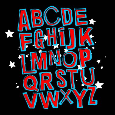 Alfabe poster, kuru fırçalama mürekkep sanatsal modern hat yazdırın