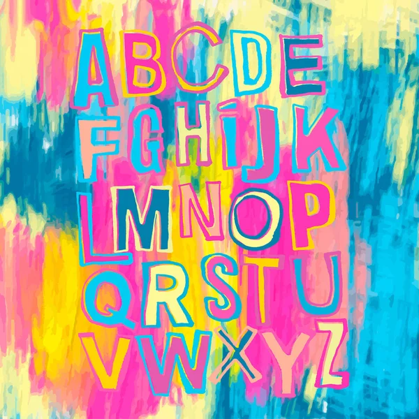 Alfabe poster, kuru fırçalama mürekkep sanatsal modern hat yazdırın — Stok Vektör
