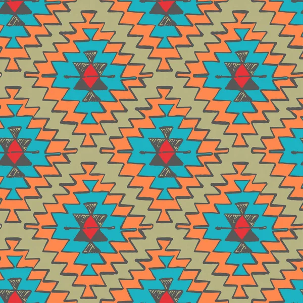 Seamless hand getekende tribal navajo patroon in doodle stijl. — Stockvector