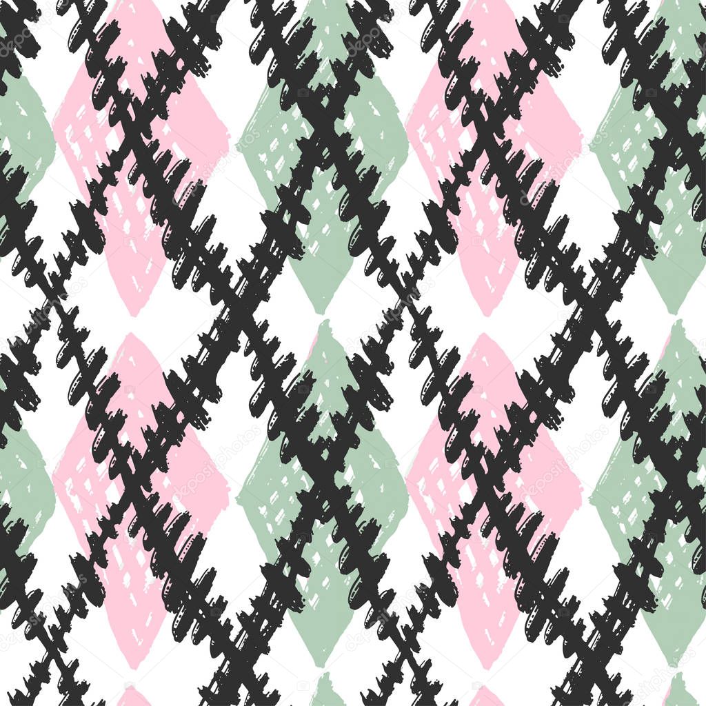 Seamless brushpen doodle pattern grunge texture.Trendy modern in