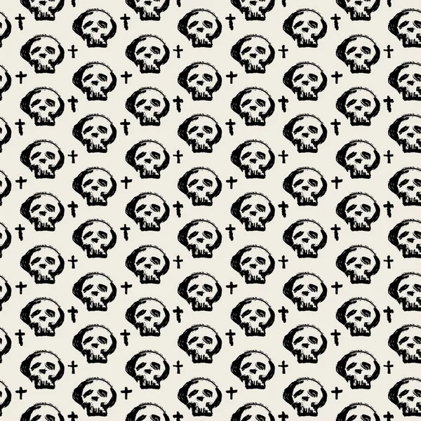 Crânes sans couture textile motif gribouille texture grunge — Image vectorielle