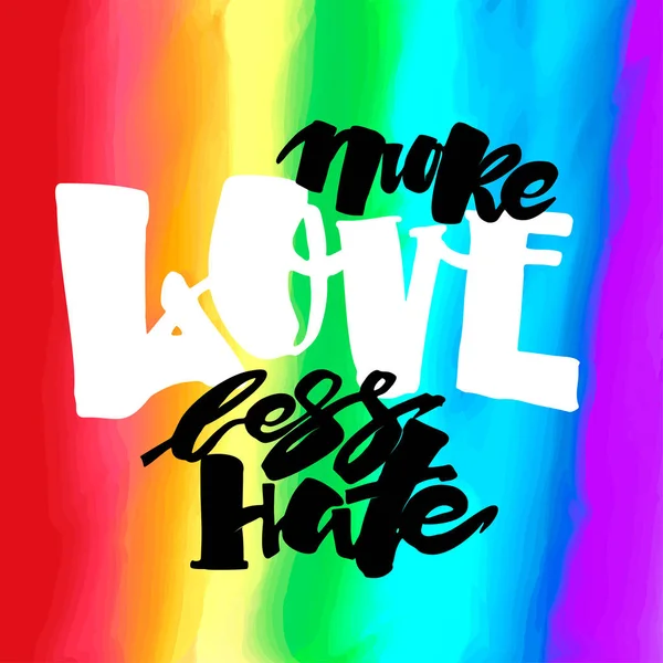 Meer liefde haat minder. Gay pride belettering kalligrafische concept, ik — Stockvector