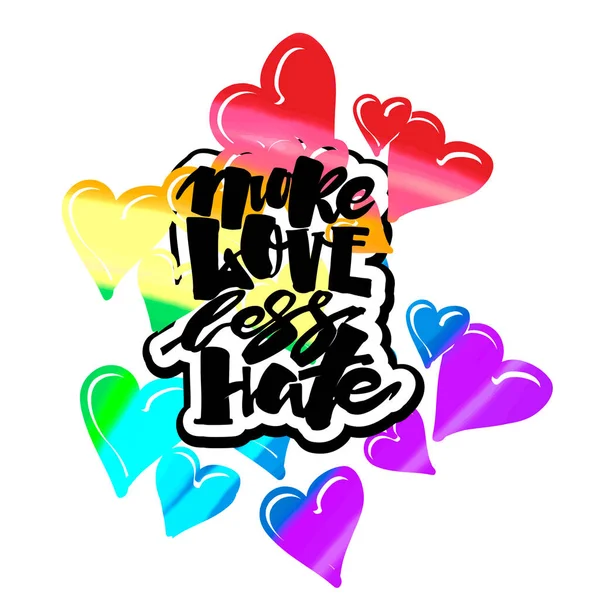 Meer liefde haat minder. Gay pride belettering kalligrafische concept, ik — Stockvector