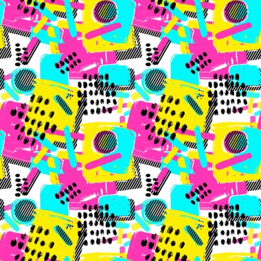 Memphis tarzı el çekilmiş dokulu seamless modeli