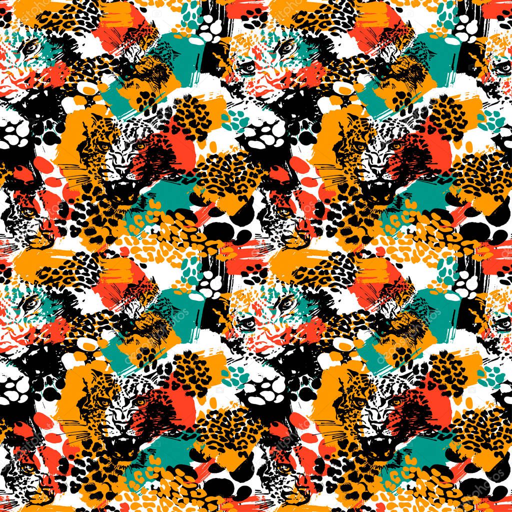 Leopard exotic cat seamless pattern. 