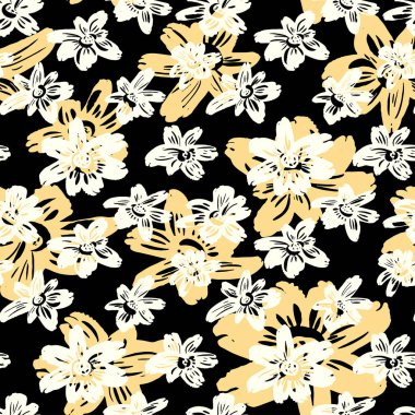 Sorunsuz vektör flkoral desen. Fırça kalem elle çizilmiş doodle abs