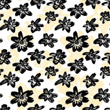 Sorunsuz vektör flkoral desen. Fırça kalem elle çizilmiş doodle abs