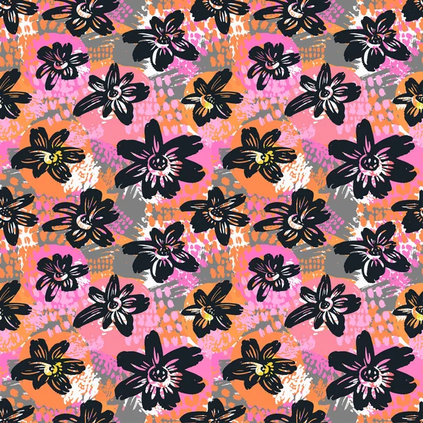 Modèle floral vectoriel sans couture. Brosse stylo dessiné à la main doodle abs — Image vectorielle