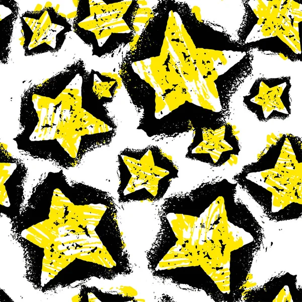 Star Seamless Pattern.Textile tinta cepillo trazos textura en doodl — Archivo Imágenes Vectoriales