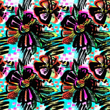 Sorunsuz soyut çiçek mürekkep el çizilmiş desen