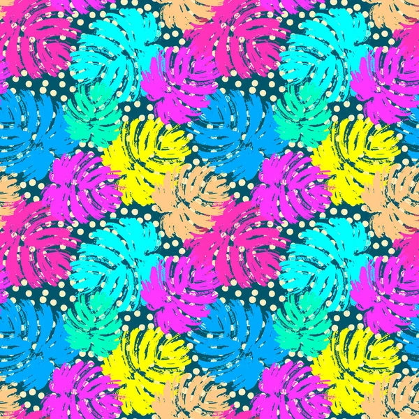 Palm leaves summer funky seamless pattern.