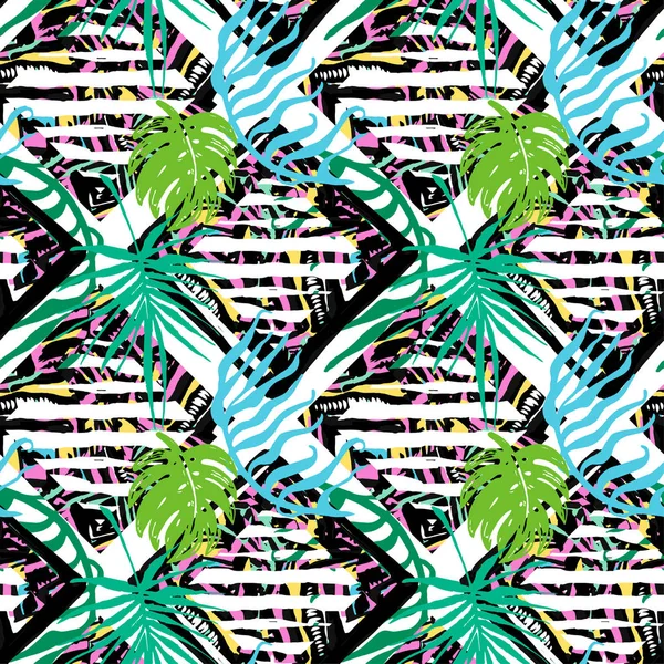 Exotic leaves summer funky seamless pattern. — Stock Vector