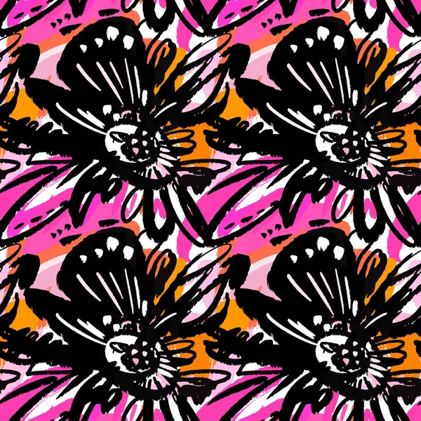 Tinta floral abstracta inconsútil patrón dibujado a mano — Vector de stock