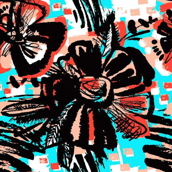 Varrat nélküli absztrakt virágos tinta kézzel rajzolt minta — Stock Vector