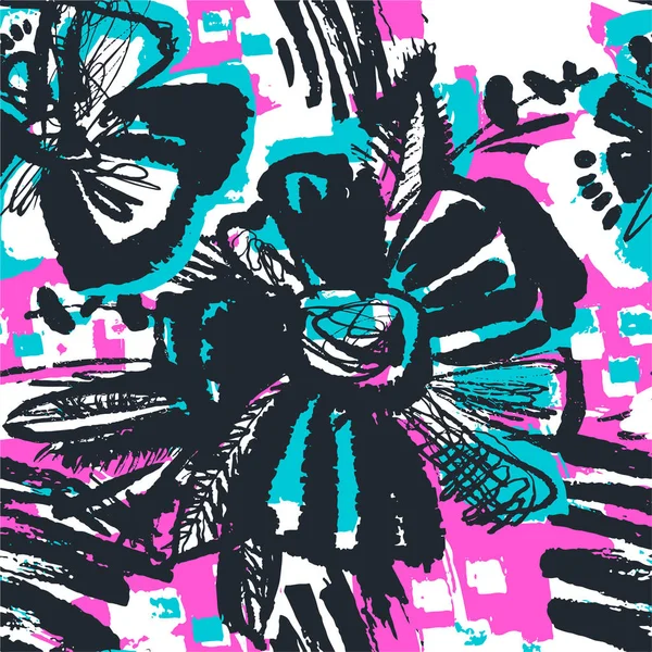 Tinta floral abstracta inconsútil patrón dibujado a mano — Archivo Imágenes Vectoriales