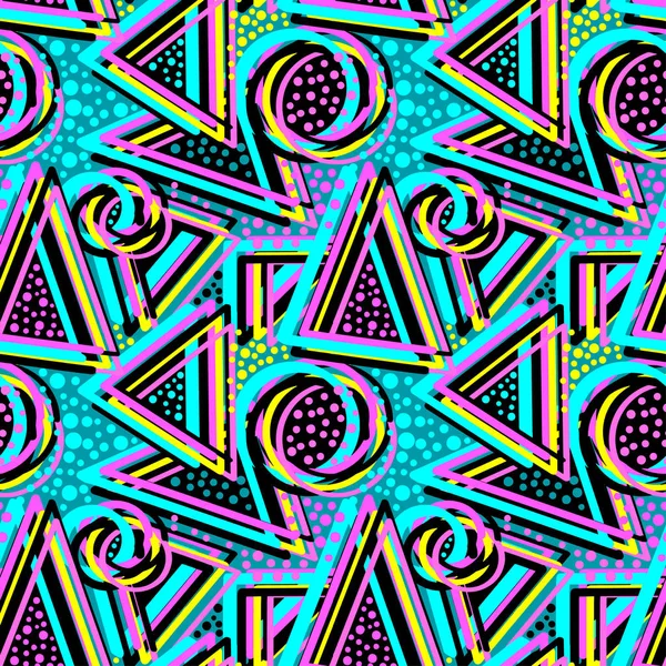 Triángulos geométricos abstractos sin costura background.Memphis estilo n — Vector de stock