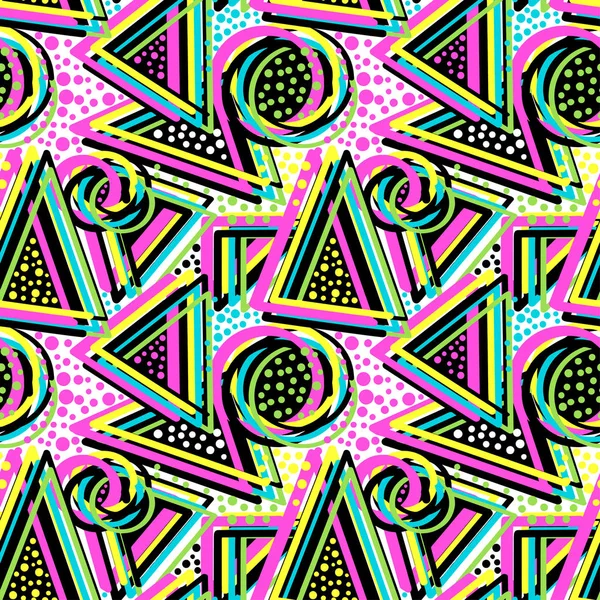 Triángulos geométricos abstractos sin costura background.Memphis estilo n — Archivo Imágenes Vectoriales