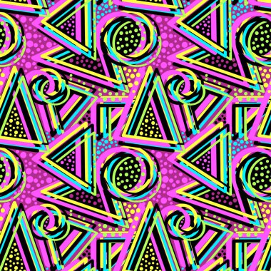 Soyut geometrik üçgenler sorunsuz arka plan. Memphis tarzı n