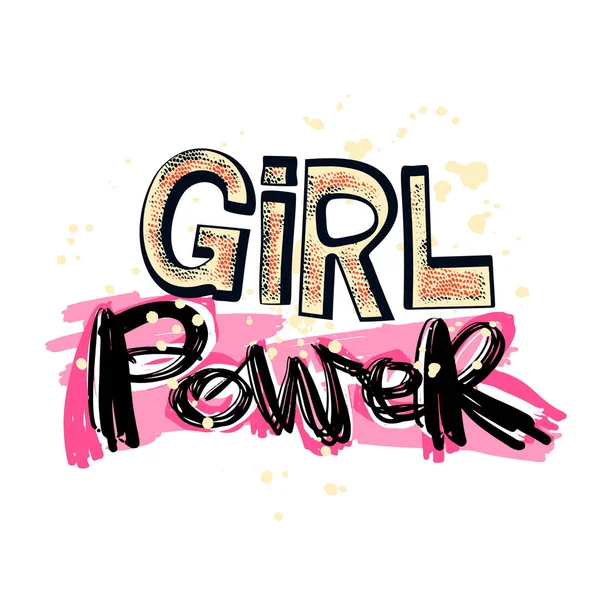 Menina powerfeminism slogan com mão lettering desenhado motivação p — Vetor de Stock