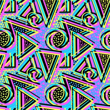 Soyut geometrik üçgenler sorunsuz arka plan. Memphis tarzı n