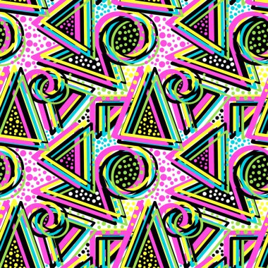 Soyut geometrik üçgenler sorunsuz arka plan. Memphis tarzı n