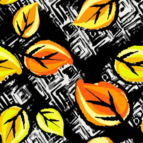 Patrón de hojas de otoño sin costuras, impresión de moda en collage recortado , — Vector de stock