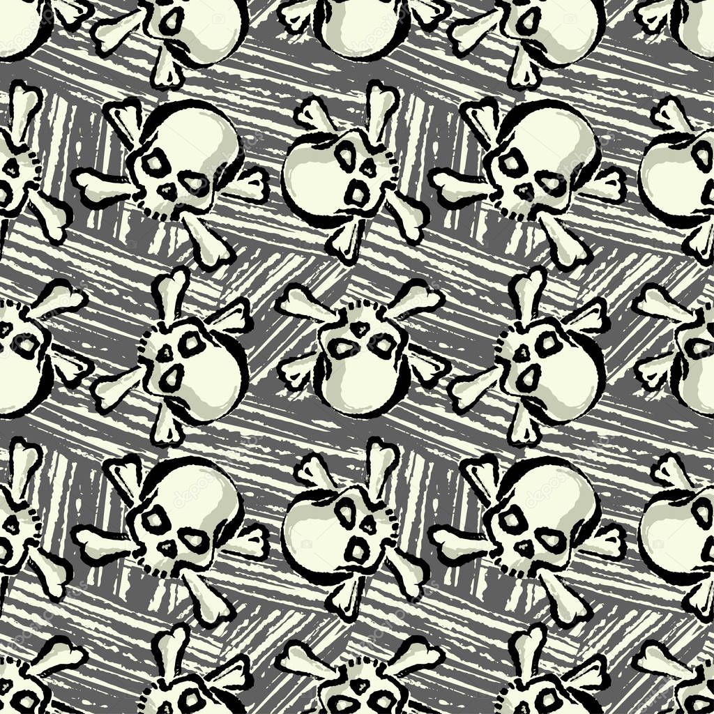 Skull with bones seamless pattern