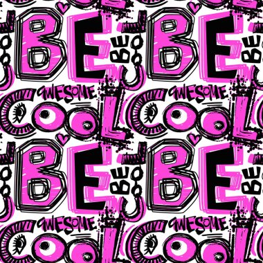 Sakin ol. Sorunsuz funky doodle çizim sloganı.