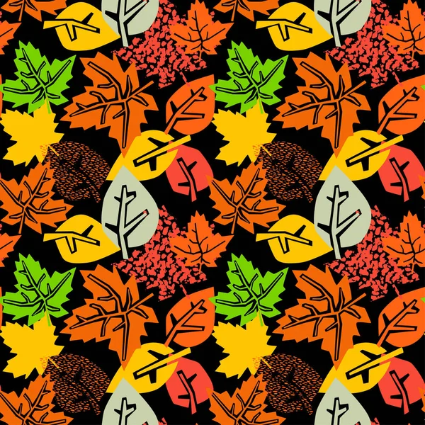 Seamless autumn leaves pattern,trendy print in collage cut out, — Stock Vector