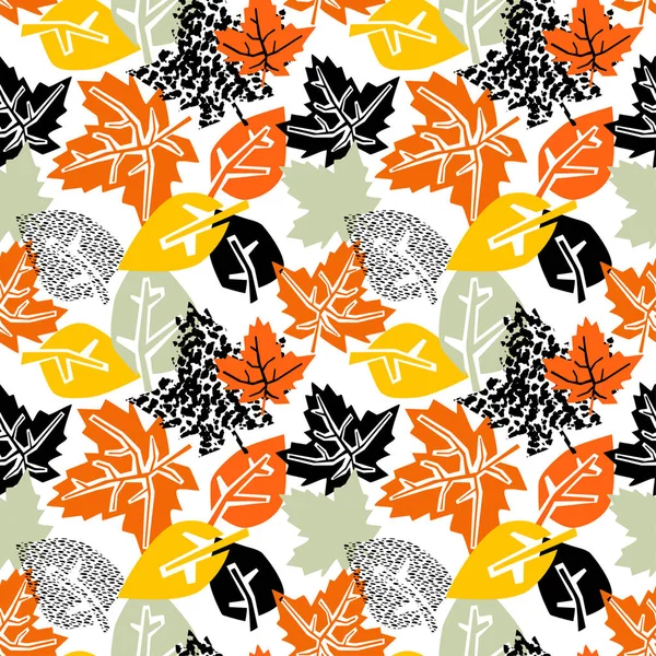 Patrón de hojas de otoño sin costuras, impresión de moda en collage recortado , — Vector de stock