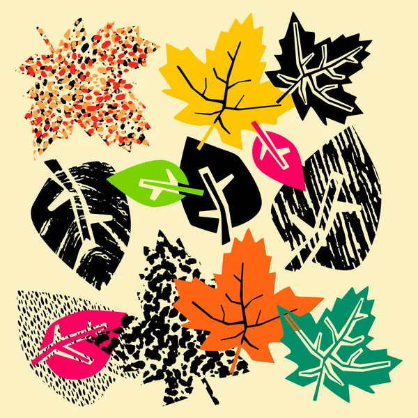 Бесшовные осенние листья узор, модный отпечаток в коллаже вырезан , — стоковый вектор