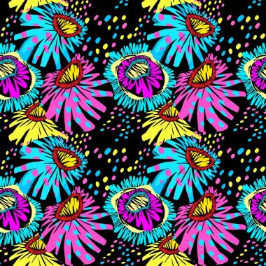 Nakış sorunsuz çiçek süsleme. Stilize elle çizilmiş Yazdır