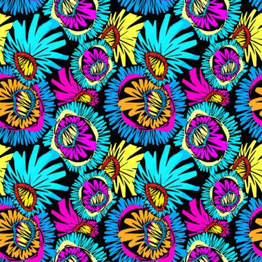 Nakış sorunsuz çiçek süsleme. Stilize elle çizilmiş Yazdır