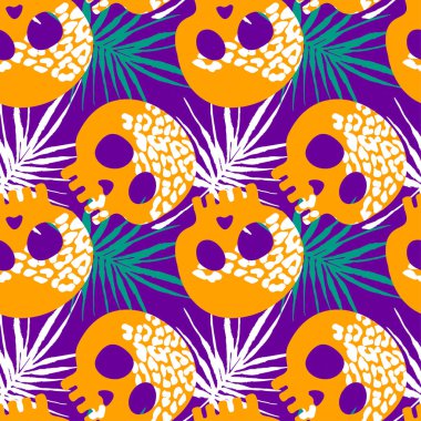 Sorunsuz stilize kafatası desen. Elle çizilmiş doodle doku.