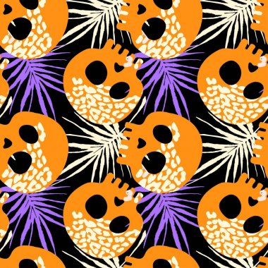 Sorunsuz stilize kafatası desen. Elle çizilmiş doodle doku.