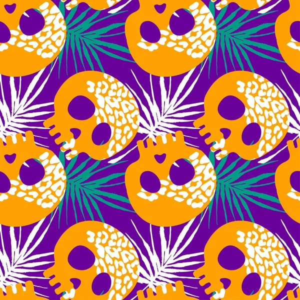 Sorunsuz stilize kafatası desen. Elle çizilmiş doodle doku.