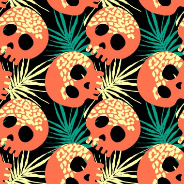 Sorunsuz stilize kafatası desen. Elle çizilmiş doodle doku.