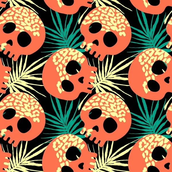 Sorunsuz stilize kafatası desen. Elle çizilmiş doodle doku.