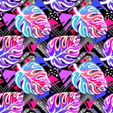 Tropikal sorunsuz egzotik vektör desen bırakır.