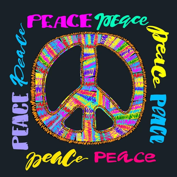 Peace sign. Bright embroidery and letteringing — Stock Vector