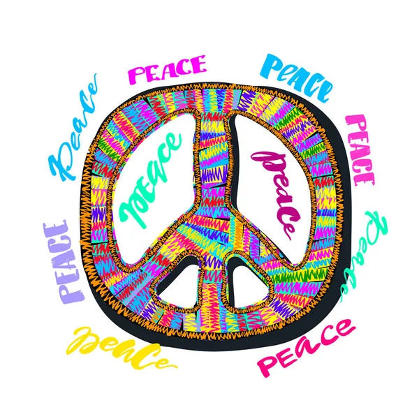 Peace sign. Bright embroidery and letteringing — Stock Vector