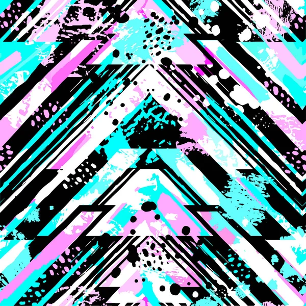 Motif géométrique abstrait sans couture avec taches acryliques et rayures — Image vectorielle