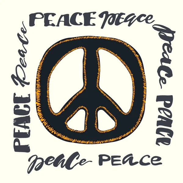 Peace sign. Bright embroidery and letteringing — Stock Vector