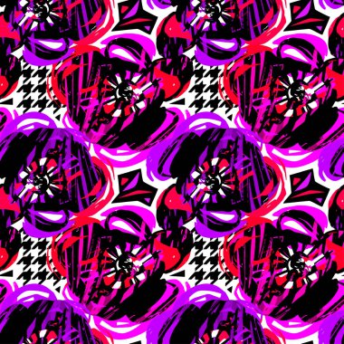 Sorunsuz soyut vahşi egzotik çiçek mürekkep el çizilmiş desen. 