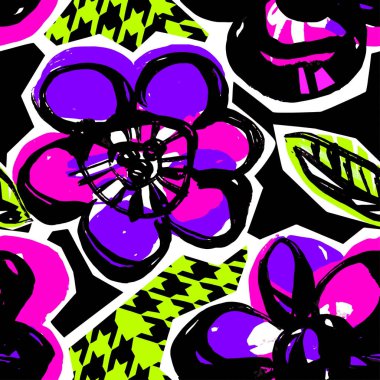 Sorunsuz soyut çiçek mürekkep el çizilmiş desen