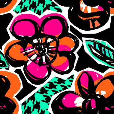 Sorunsuz soyut çiçek mürekkep el çizilmiş desen